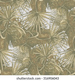 Seamless pattern with palm leaves, light