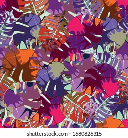 Seamless pattern of palm leaves from multi-colored color lines.