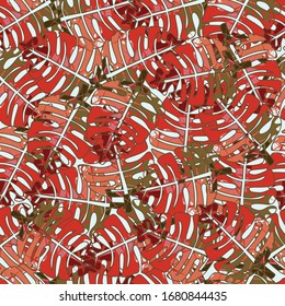 Seamless pattern of palm leaves from multi-colored color lines.