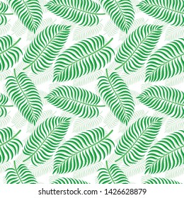 Seamless pattern with palm leaves on a white background.
