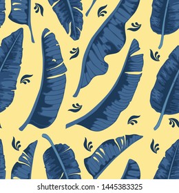 seamless pattern, palm leaves on yellow background vector