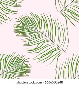 seamless pattern with palm leaves on pink.  Trendy tropical background. Vector