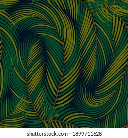 seamless pattern of palm leaves on a dark background. It can be used as an abstract jungle-themed background. the flat pattern. stock vector illustration. EPS 10.