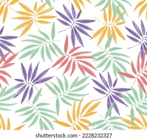 Seamless pattern with palm leaves on a white background. Colorful tropical background. Silhouettes. Vector illustration.