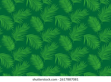 Seamless pattern with palm leaves on dark green background. Vector hand drawn illustration. Hand drawn