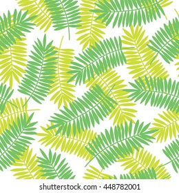 Seamless pattern with palm leaves on white background. Vector illustration