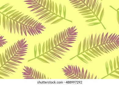 Seamless pattern with palm leaves on a light background. Vector illustration.