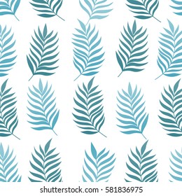 Seamless pattern with palm leaves on white  background