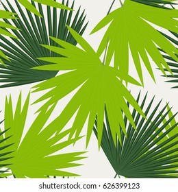 Seamless pattern from palm leaves on a light background. Vector.