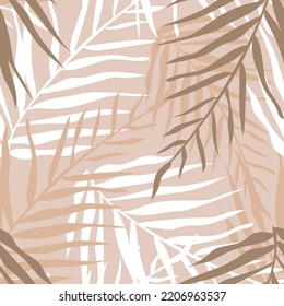 Seamless pattern with palm leaves. Pastel exotic print. Vector hand drawn illustration.