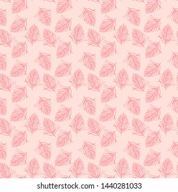 Seamless pattern with palm leaves in pink colors. Summer tropical print. 