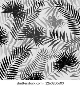 Seamless pattern with palm leaves. Simple pencil drawing. Manual graphics. Stylish vintage illustration. Design wallpaper, fabrics, postal packaging. Illustration