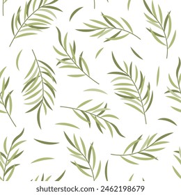 Seamless pattern with palm leaves. Simple texture in flat style. Great for wallpaper, fabric, scrapbooking, design.