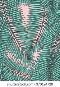 Seamless pattern with palm leaves in sketch style. Scattered palm leaves. Stylish seamless background for design of printed materials.
