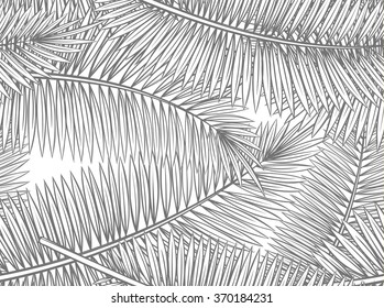 Seamless pattern with palm leaves in sketch style. Scattered palm leaves. Stylish seamless background for design of printed materials.