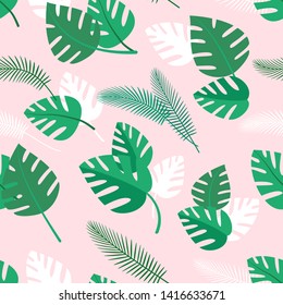 Seamless pattern with palm leaves, summer background with tropical plants, simple wallpaper, vector illustration, eps 10
