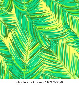 Seamless Pattern of Palm Leaves. Trendy Vector Tropical Background in Pastel Color Design. Exotic Jungle Foliage in Modern Style. Tropic Seamless Pattern for Print, Paper, Fabric, Textile, Wallpaper.