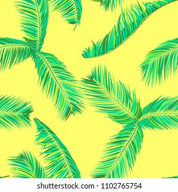 Seamless Pattern of Palm Leaves. Trendy Vector Tropical Background in Pastel Color Design. Exotic Jungle Foliage in Modern Style. Tropic Seamless Pattern for Print, Paper, Fabric, Textile, Wallpaper.
