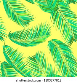 Seamless Pattern of Palm Leaves. Trendy Vector Tropical Background in Pastel Color Design. Exotic Jungle Foliage in Modern Style. Tropic Seamless Pattern for Print, Paper, Fabric, Textile, Wallpaper.