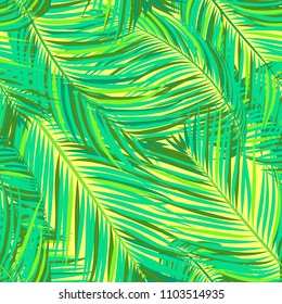 Seamless Pattern of Palm Leaves. Trendy Vector Tropical Background in Pastel Color Design. Exotic Jungle Foliage in Modern Style. Tropic Seamless Pattern for Print, Paper, Fabric, Textile, Wallpaper.