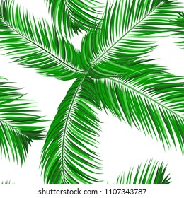Seamless Pattern of Palm Leaves. Trendy Vector Tropical Background. Realistic Exotic Jungle Foliage in Modern Style. Tropic Seamless Pattern for Print, Paper, Fabric, Textile, Wallpaper, Wrapping.