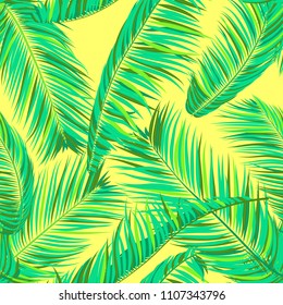 Seamless Pattern of Palm Leaves. Trendy Vector Tropical Background in Pastel Color Design. Exotic Jungle Foliage in Modern Style. Tropic Seamless Pattern for Print, Paper, Fabric, Textile, Wallpaper.