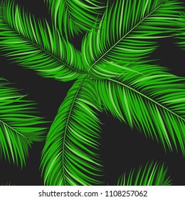 Seamless Pattern of Palm Leaves. Trendy Vector Tropical Background. Realistic Exotic Jungle Foliage in Modern Style. Tropic Seamless Pattern for Print, Paper, Fabric, Textile, Wallpaper, Wrapping.