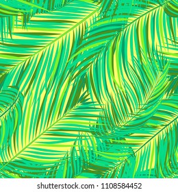 Seamless Pattern of Palm Leaves. Trendy Vector Tropical Background in Pastel Color Design. Exotic Jungle Foliage in Modern Style. Tropic Seamless Pattern for Print, Paper, Fabric, Textile, Wallpaper.