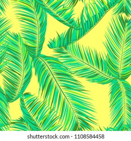 Seamless Pattern of Palm Leaves. Trendy Vector Tropical Background in Pastel Color Design. Exotic Jungle Foliage in Modern Style. Tropic Seamless Pattern for Print, Paper, Fabric, Textile, Wallpaper.