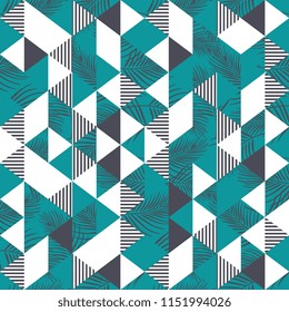 Seamless pattern of palm leaves and triangle geometric