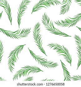 Seamless pattern with palm leaves. Tropical jungle plants. Woody natural rainforest.