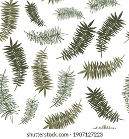 Seamless pattern palm leaves, tropical greenery. Vector. Stock illustration.
