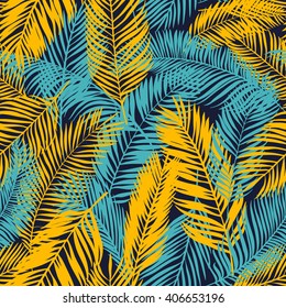 Seamless pattern of palm leaves. Tropical background. Vector illustration.