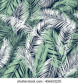 Seamless pattern of palm leaves. Tropical background. Vector illustration.