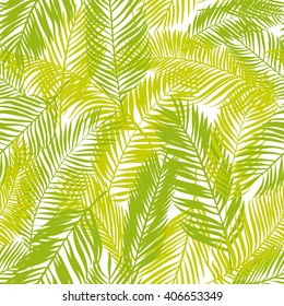 Seamless pattern of palm leaves. Tropical background. Vector illustration.