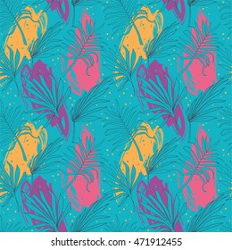 Seamless pattern palm leaves, tropical style, vector illustration