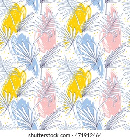 Seamless pattern palm leaves, tropical style, vector illustration
