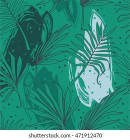 Seamless pattern palm leaves, tropical style, vector illustration