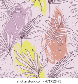 Seamless pattern palm leaves, tropical style, vector illustration