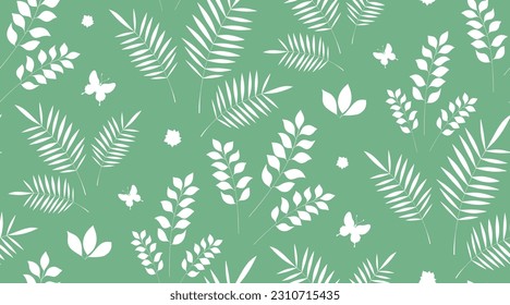 Seamless pattern with palm leaves and twigs.
