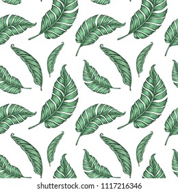 Seamless pattern with palm leaves. Vector illustration for fabric print.