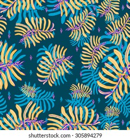 Seamless pattern with palm leaves vector, ornament for a Hawaiian shirt