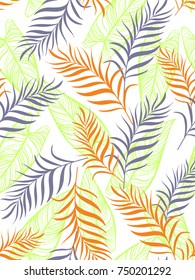 Seamless pattern with palm leaves in vector. Summer illustration.