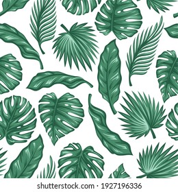 seamless pattern of palm leaves in vintage design.