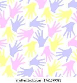 Seamless pattern with palm prints. Symbol of racial and national equality, friendship, happy childhood, world peace, unity of peoples and globalization