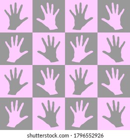 Seamless pattern with palm prints. Symbol of racial and national equality, friendship, happy childhood, world peace, unity of peoples and globalization