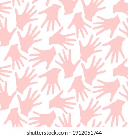 Seamless pattern with palm prints. Symbol of racial and national equality, friendship, happy childhood, world peace, unity of peoples and globalization