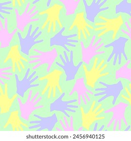 Seamless pattern with palm prints. Symbol of racial and national equality, friendship, happy childhood, world peace, unity of peoples and globalization.