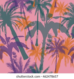 Seamless pattern with palm silhouettes. Hand drawn vector.