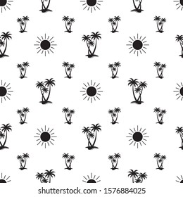 Seamless pattern with palm and sun. Can use for textile, wallpaper, background, and wrapping paper.